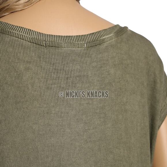 Stitch Fix Jane & Delancey Olive Green Dolman Knot Front Ribbed Top Size S - Picture 7 of 11